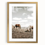 Farmhouse Wall Art: Horses Grazing in Rustic Meadow Country Décor