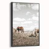 Farmhouse Wall Art: Horses Grazing in Rustic Meadow Country Décor