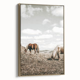 Farmhouse Wall Art: Horses Grazing in Rustic Meadow Country Décor