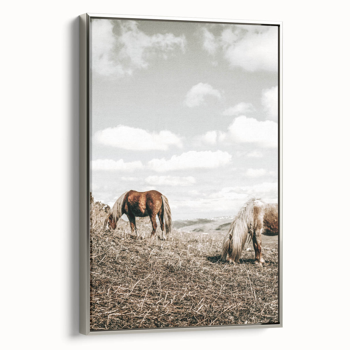 Farmhouse Wall Art: Horses Grazing in Rustic Meadow Country Décor