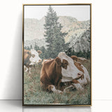 Farmhouse Wall Art: Cows Resting in Mountain Meadow Country Décor