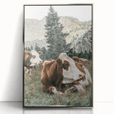Farmhouse Wall Art: Cows Resting in Mountain Meadow Country Décor