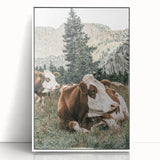 Farmhouse Wall Art: Cows Resting in Mountain Meadow Country Décor