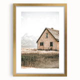 Farmhouse Wall Art: Rustic House with Mountain Backdrop Country Décor
