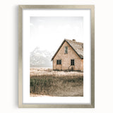 Farmhouse Wall Art: Rustic House with Mountain Backdrop Country Décor