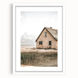 Farmhouse Wall Art: Rustic House with Mountain Backdrop Country Décor