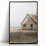 Farmhouse Wall Art: Rustic House with Mountain Backdrop Country Décor