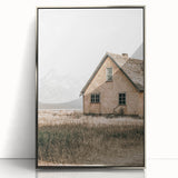 Farmhouse Wall Art: Rustic House with Mountain Backdrop Country Décor