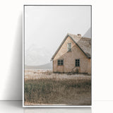Farmhouse Wall Art: Rustic House with Mountain Backdrop Country Décor