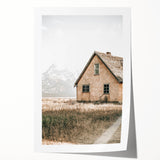 Farmhouse Wall Art: Rustic House with Mountain Backdrop Country Décor