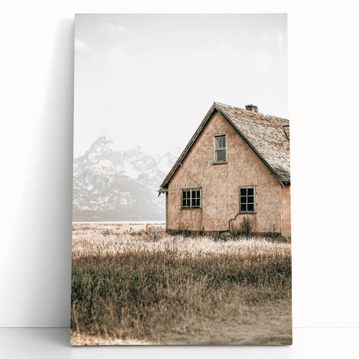 Farmhouse Wall Art: Rustic House with Mountain Backdrop Country Décor