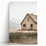 Farmhouse Wall Art: Rustic House with Mountain Backdrop Country Décor