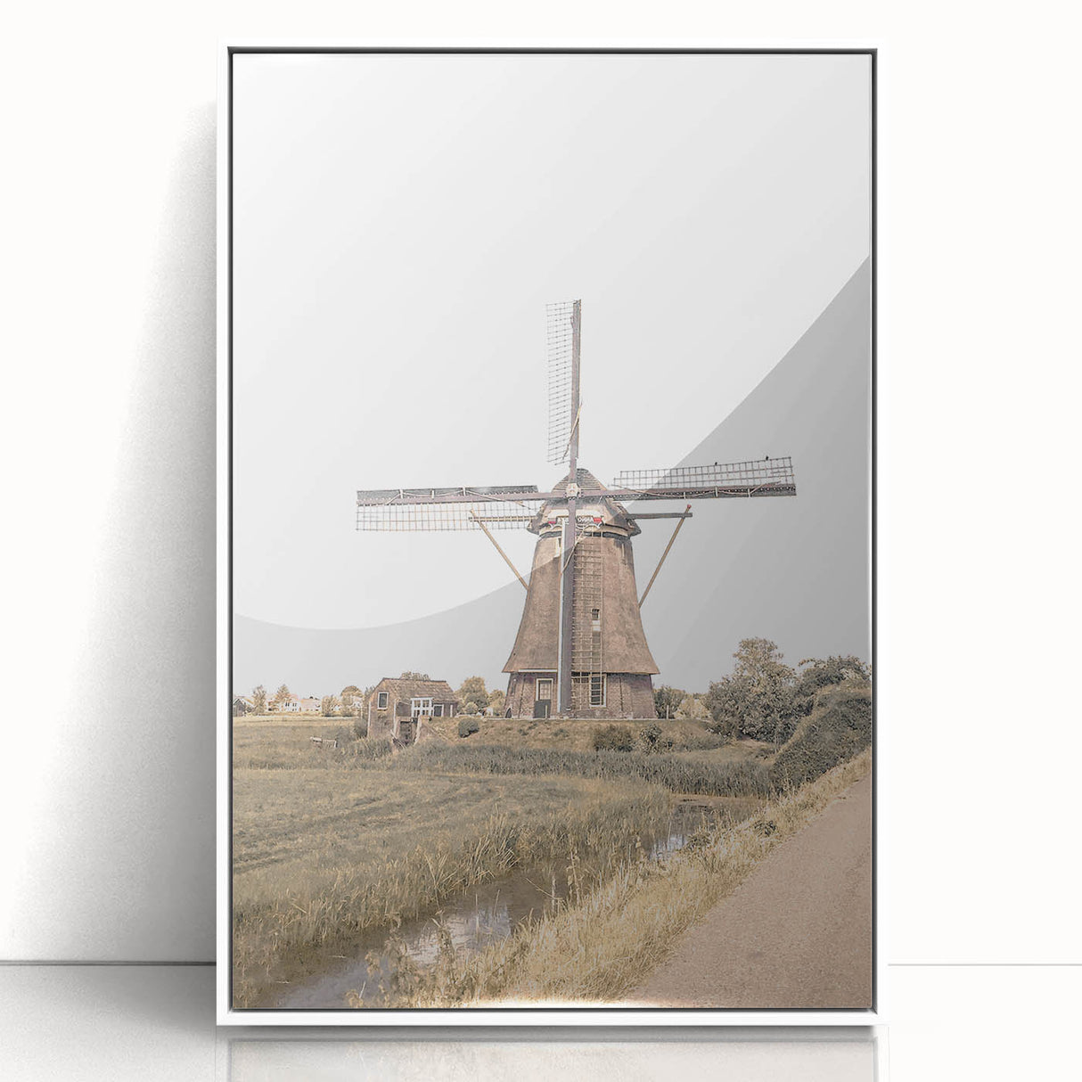 Farmhouse Wall Art: Windmill by the Canal for Rustic Country Decor