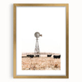 Farmhouse Wall Art: Windmill and Cattle Scene for Rustic Country Decor