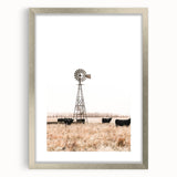 Farmhouse Wall Art: Windmill and Cattle Scene for Rustic Country Decor