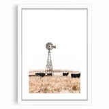 Farmhouse Wall Art: Windmill and Cattle Scene for Rustic Country Decor