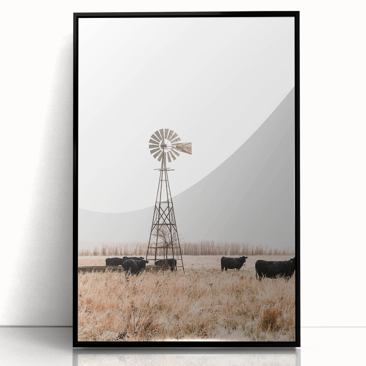 Farmhouse Wall Art: Windmill and Cattle Scene for Rustic Country Decor