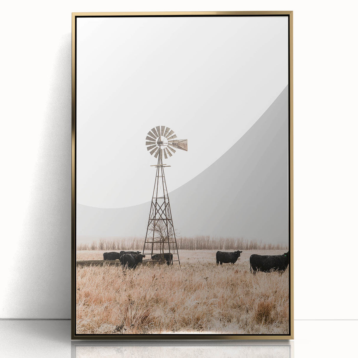 Farmhouse Wall Art: Windmill and Cattle Scene for Rustic Country Decor