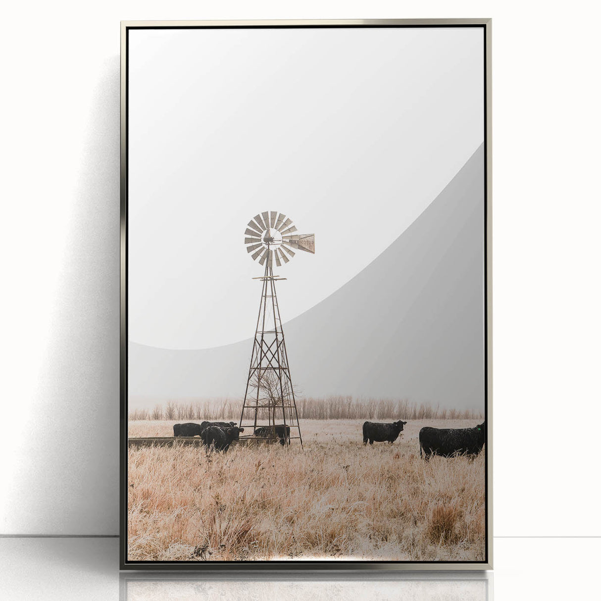 Farmhouse Wall Art: Windmill and Cattle Scene for Rustic Country Decor