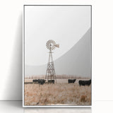 Farmhouse Wall Art: Windmill and Cattle Scene for Rustic Country Decor