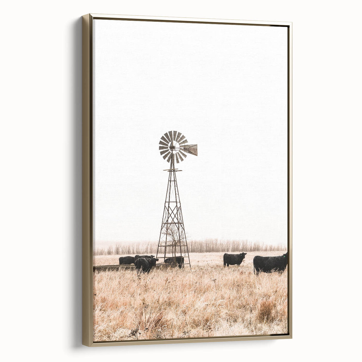 Farmhouse Wall Art: Windmill and Cattle Scene for Rustic Country Decor