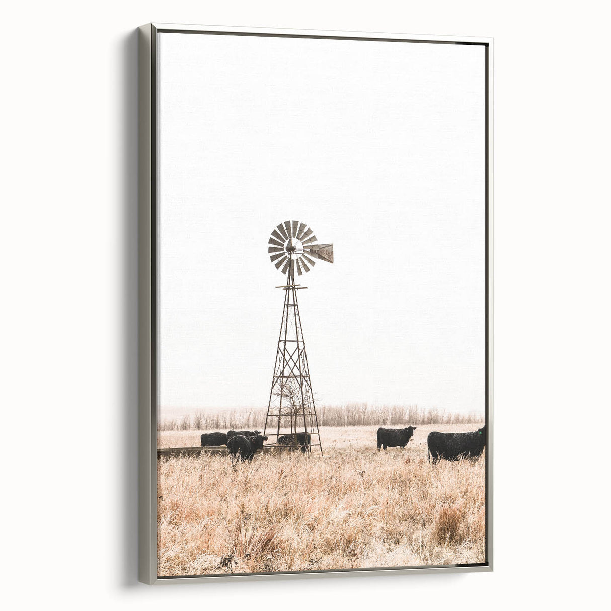 Farmhouse Wall Art: Windmill and Cattle Scene for Rustic Country Decor