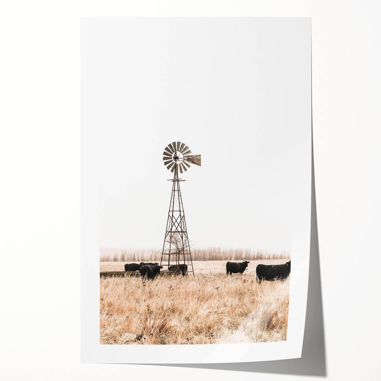 Farmhouse Wall Art: Windmill and Cattle Scene for Rustic Country Decor