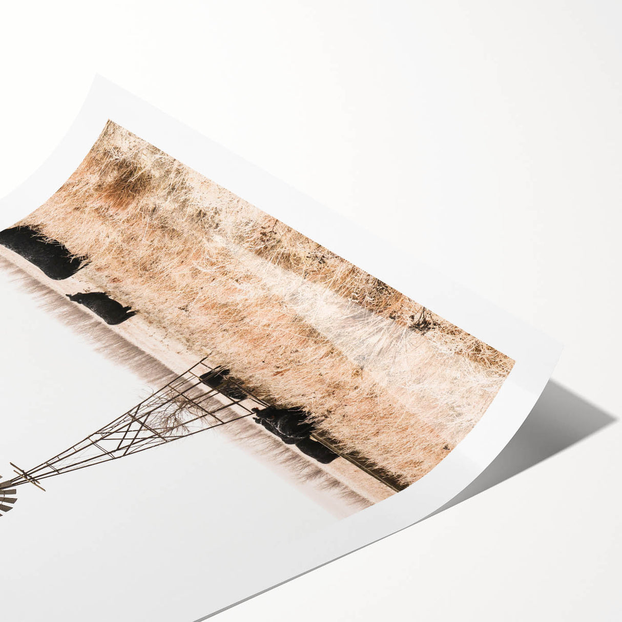 Farmhouse Wall Art: Windmill and Cattle Scene for Rustic Country Decor