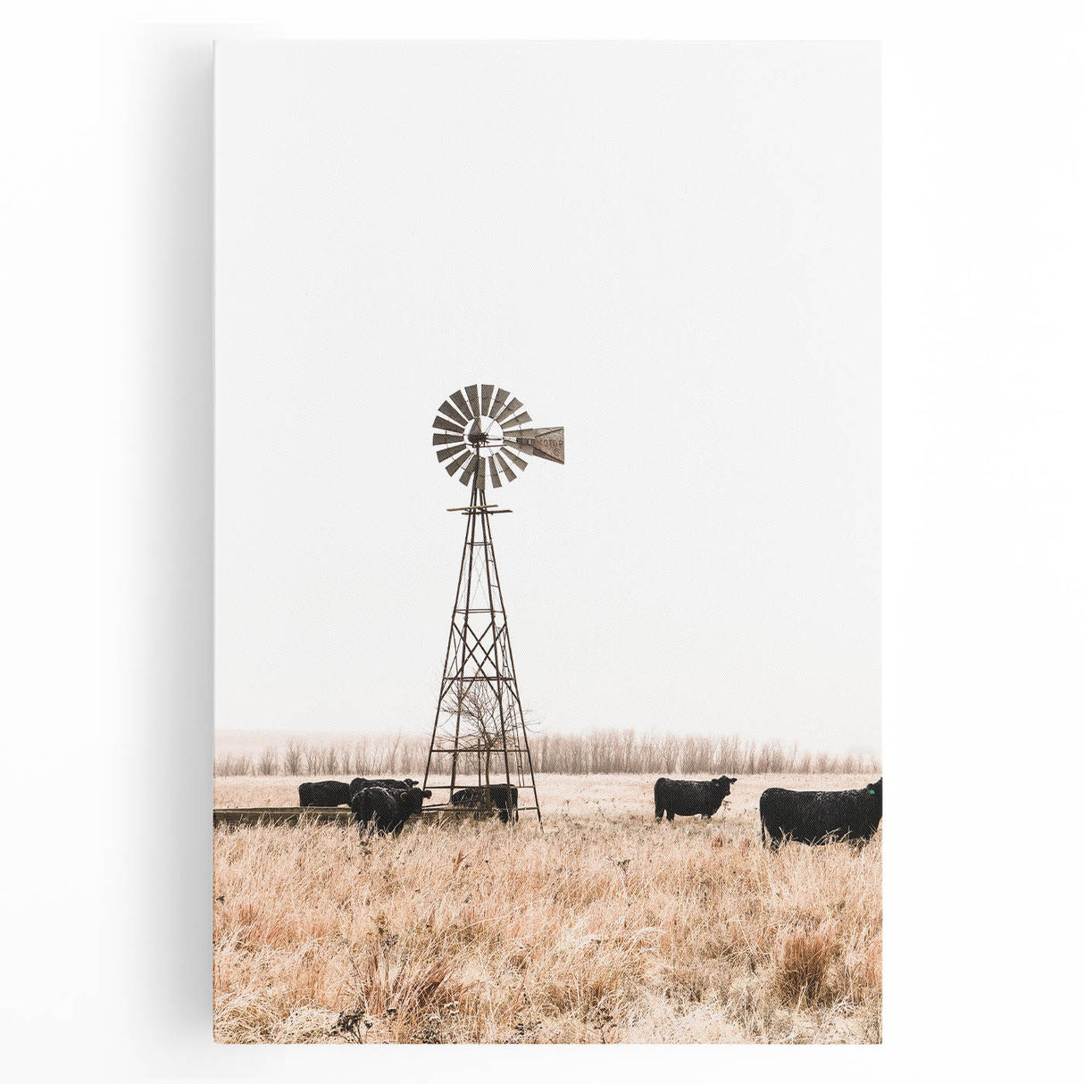 Farmhouse Wall Art: Windmill and Cattle Scene for Rustic Country Decor
