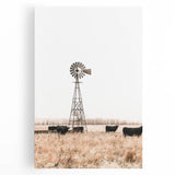 Farmhouse Wall Art: Windmill and Cattle Scene for Rustic Country Decor