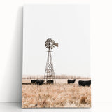 Farmhouse Wall Art: Windmill and Cattle Scene for Rustic Country Decor