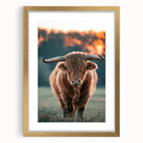 Farmhouse Wall Art - Highland Cow at Sunset Rustic Country Style Decor