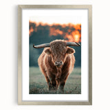 Farmhouse Wall Art - Highland Cow at Sunset Rustic Country Style Decor