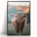 Farmhouse Wall Art - Highland Cow at Sunset Rustic Country Style Decor