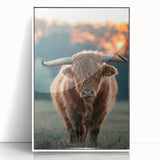Farmhouse Wall Art - Highland Cow at Sunset Rustic Country Style Decor