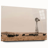 Farmhouse Wall Art: Windmill & Cattle Scene - Rustic Country Decor