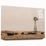 Farmhouse Wall Art: Windmill & Cattle Scene - Rustic Country Decor