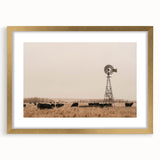 Farmhouse Wall Art: Windmill & Cattle Scene - Rustic Country Decor