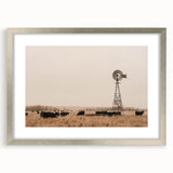 Farmhouse Wall Art: Windmill & Cattle Scene - Rustic Country Decor