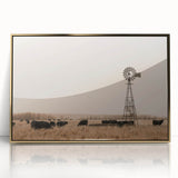 Farmhouse Wall Art: Windmill & Cattle Scene - Rustic Country Decor