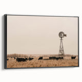 Farmhouse Wall Art: Windmill & Cattle Scene - Rustic Country Decor