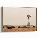 Farmhouse Wall Art: Windmill & Cattle Scene - Rustic Country Decor