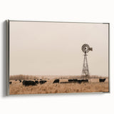 Farmhouse Wall Art: Windmill & Cattle Scene - Rustic Country Decor