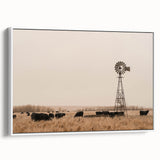 Farmhouse Wall Art: Windmill & Cattle Scene - Rustic Country Decor