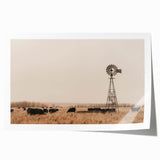 Farmhouse Wall Art: Windmill & Cattle Scene - Rustic Country Decor
