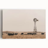 Farmhouse Wall Art: Windmill & Cattle Scene - Rustic Country Decor