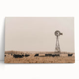 Farmhouse Wall Art: Windmill & Cattle Scene - Rustic Country Decor