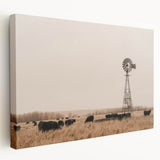 Farmhouse Wall Art: Windmill & Cattle Scene - Rustic Country Decor