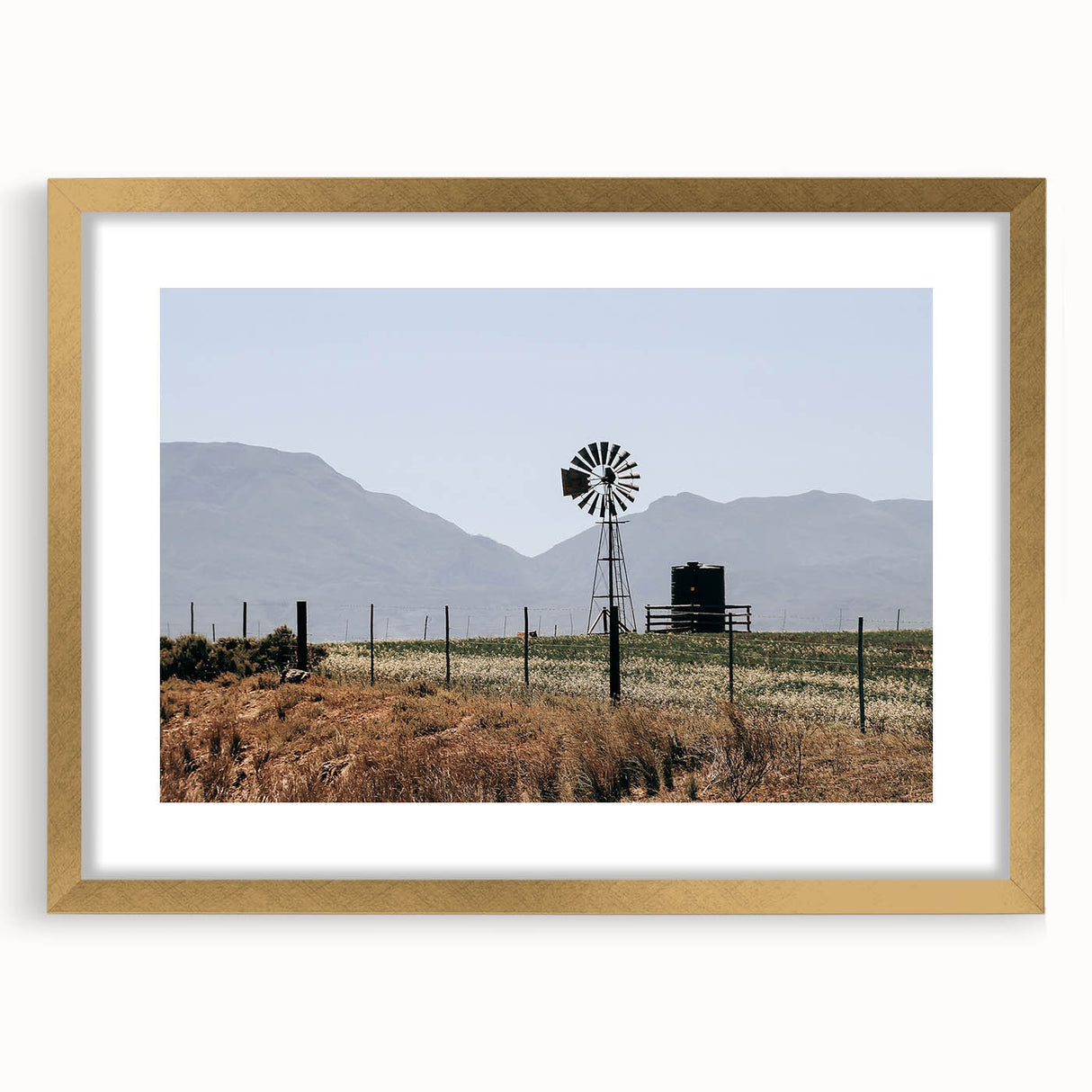 Farmhouse Wall Art: Windmill and Mountains - Rustic Country Decor