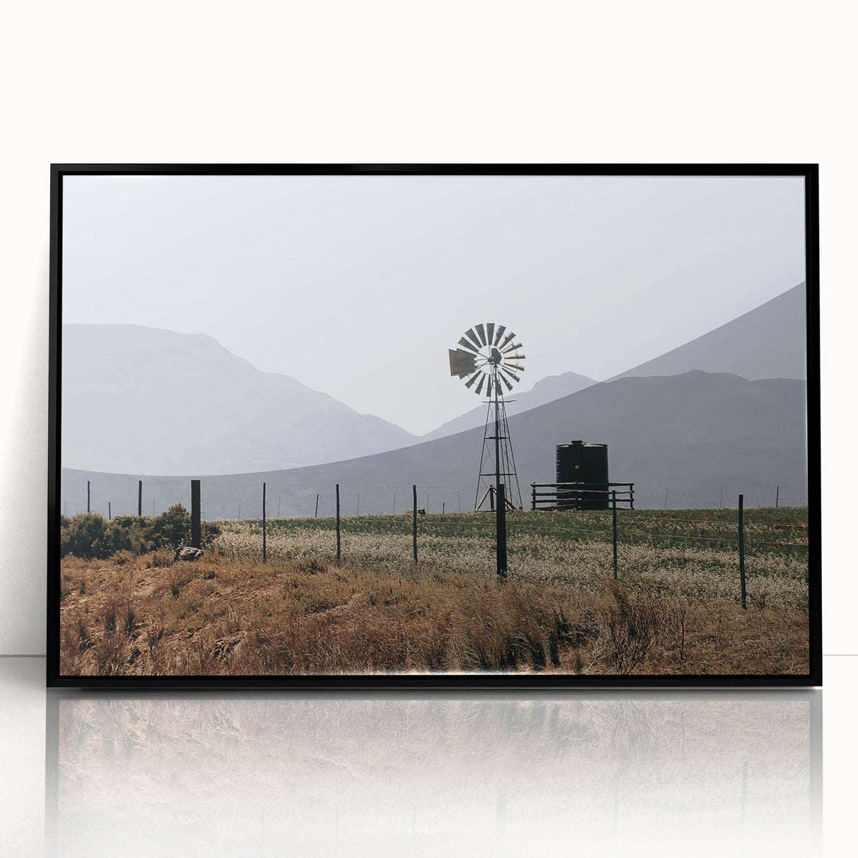Farmhouse Wall Art: Windmill and Mountains - Rustic Country Decor
